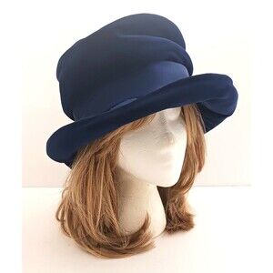 VTG The Tailored Woman Royal Blue Velvet Brimmed Hat Back Bow Trim O/S